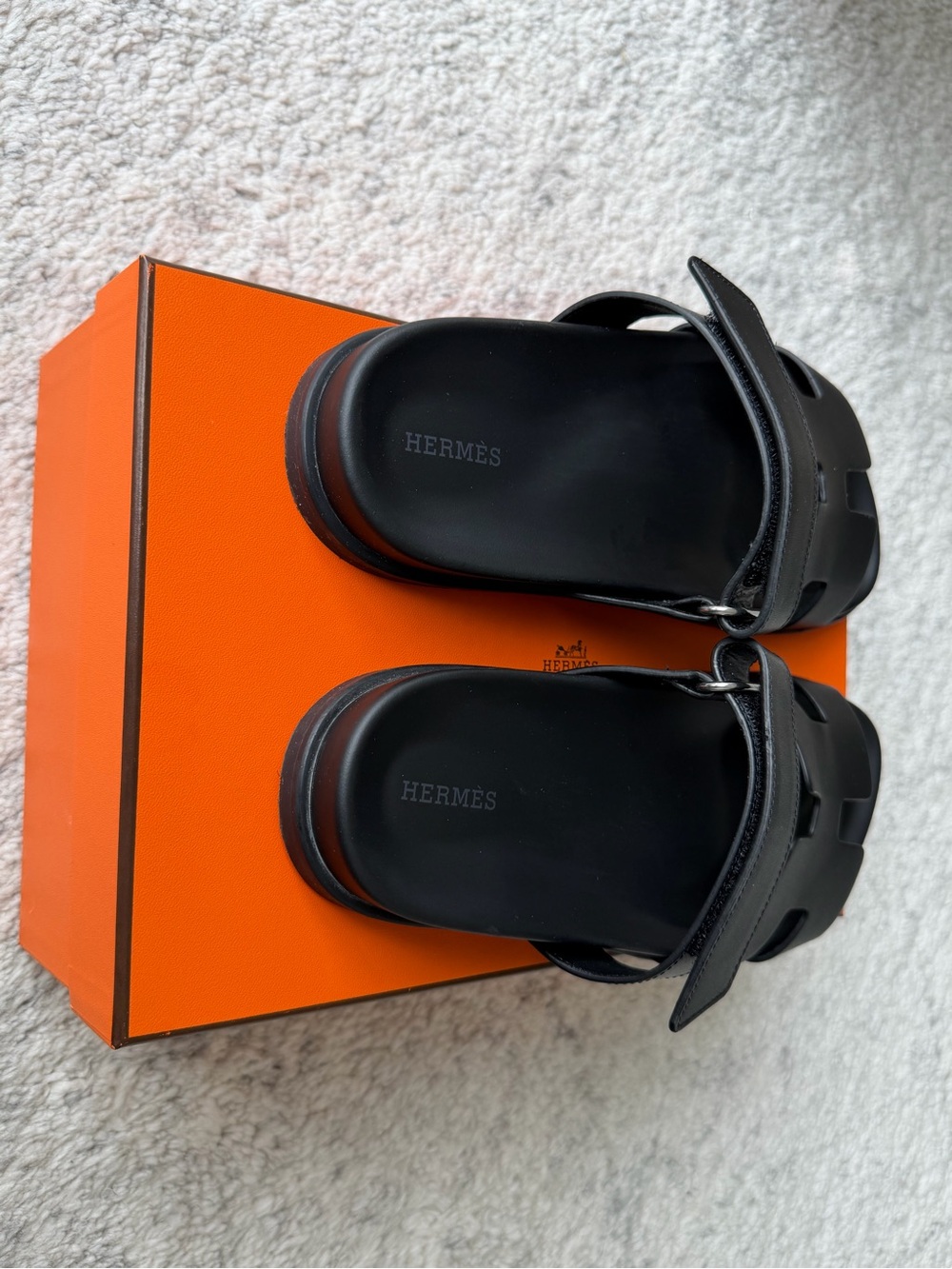 Hermes Black Leather Oran-Style Slide Sandals - Picture 5 of 9